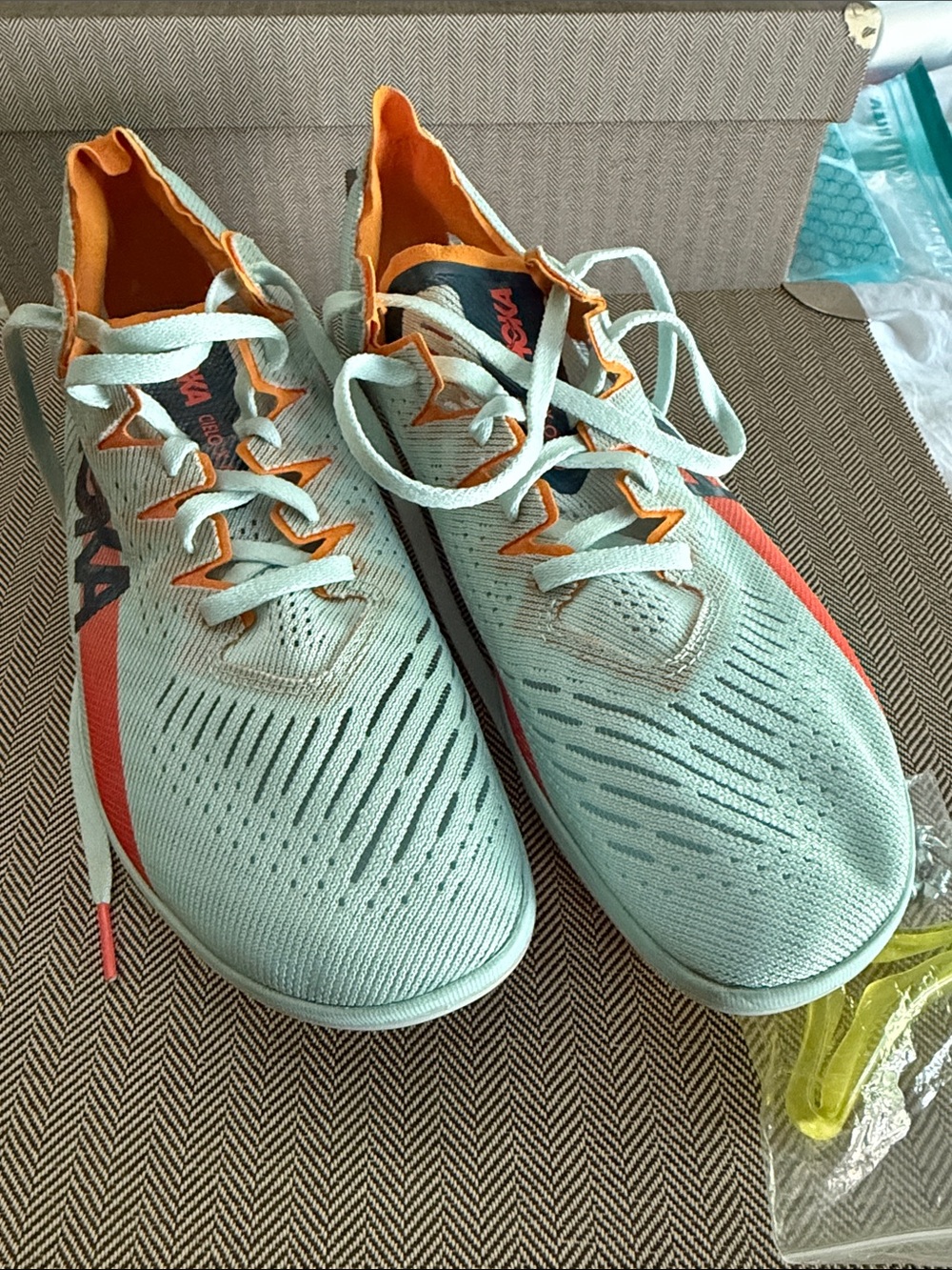 Hoka Mint Teal with Orange Accent Running Spikes